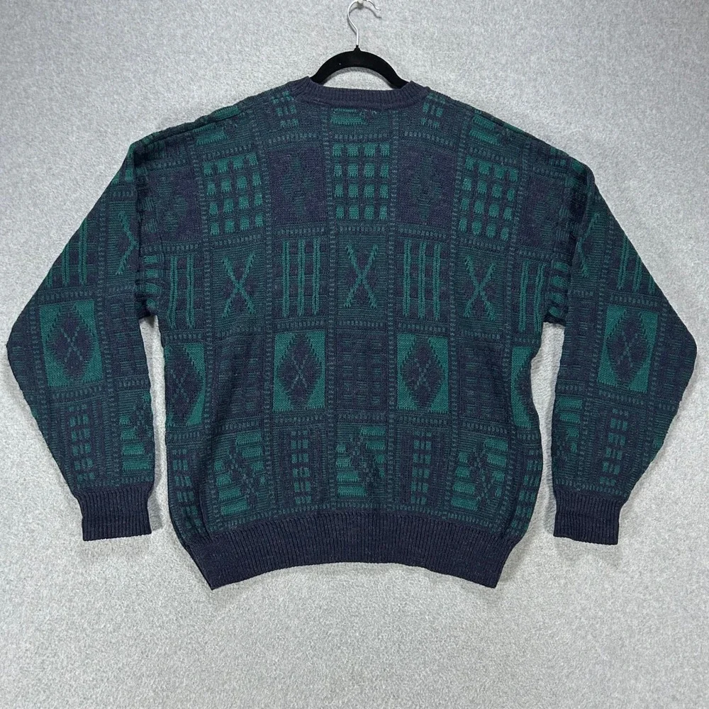 Claybrooke Sweater Pullover Mens XL Blue Green Geometric Coogi Style Vintage